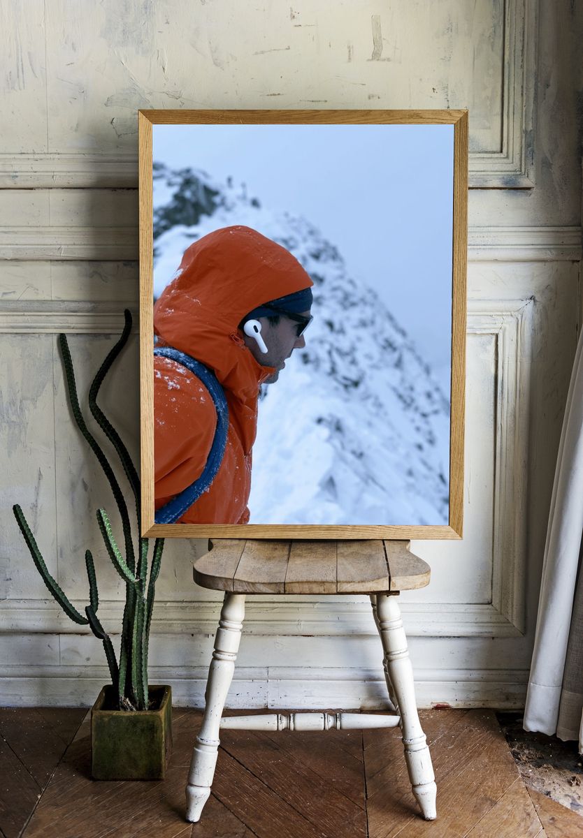 Alpine Climber in Orange Jacket Poster. — room view 1