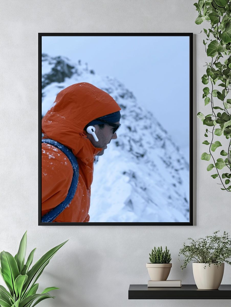 Alpine Climber in Orange Jacket Poster. — room view 4
