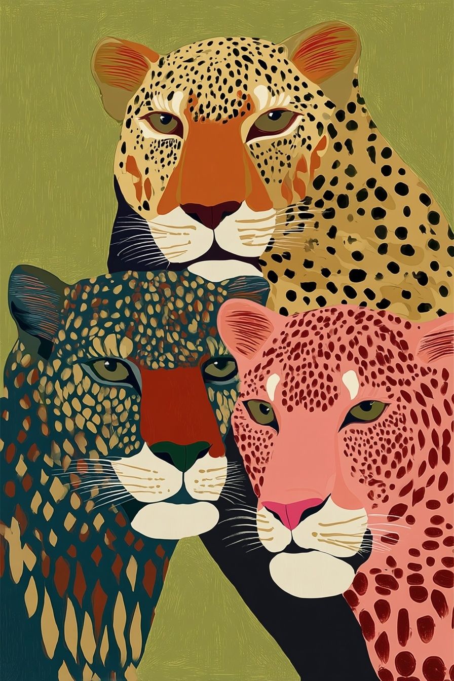 Leopard Trio — Illustration Print. poster — animals art