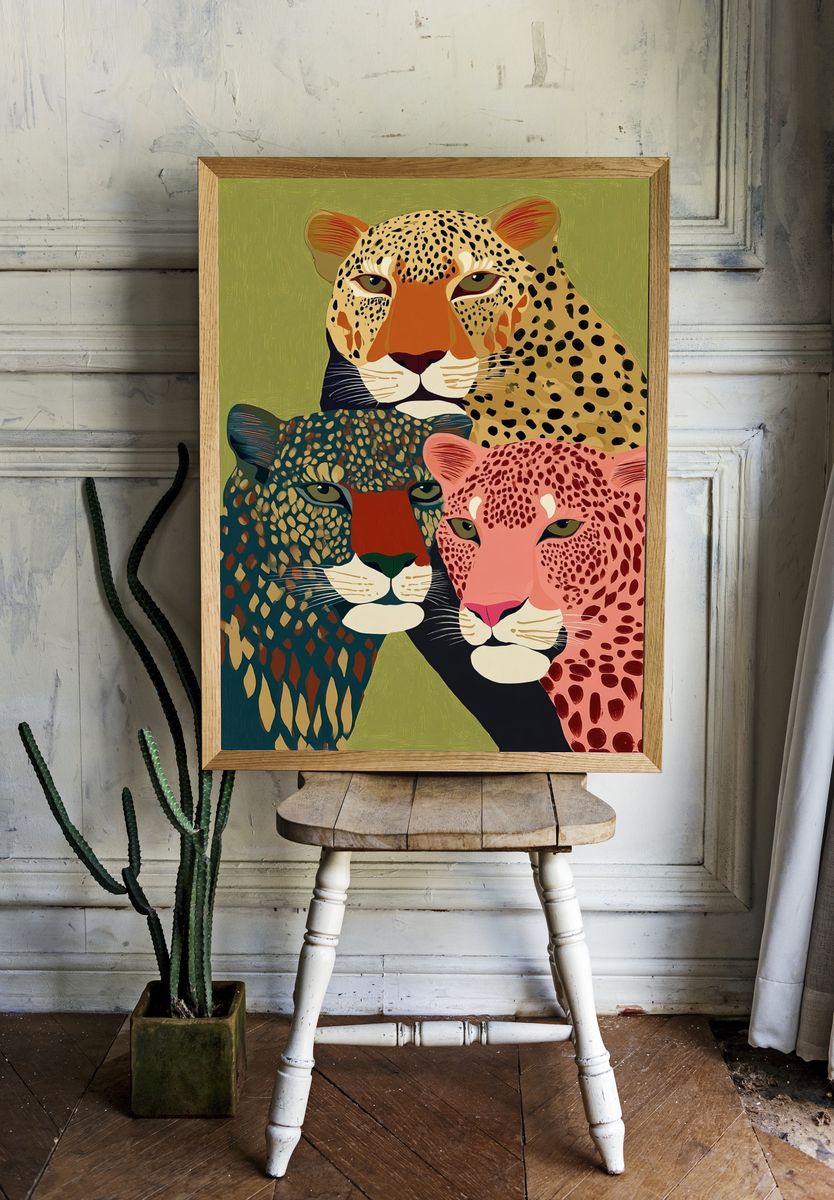 Leopard Trio — Illustration Print. room preview