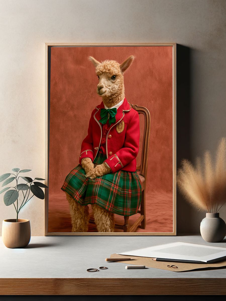 Alpaca Portrait Photography Poster. — room view 2