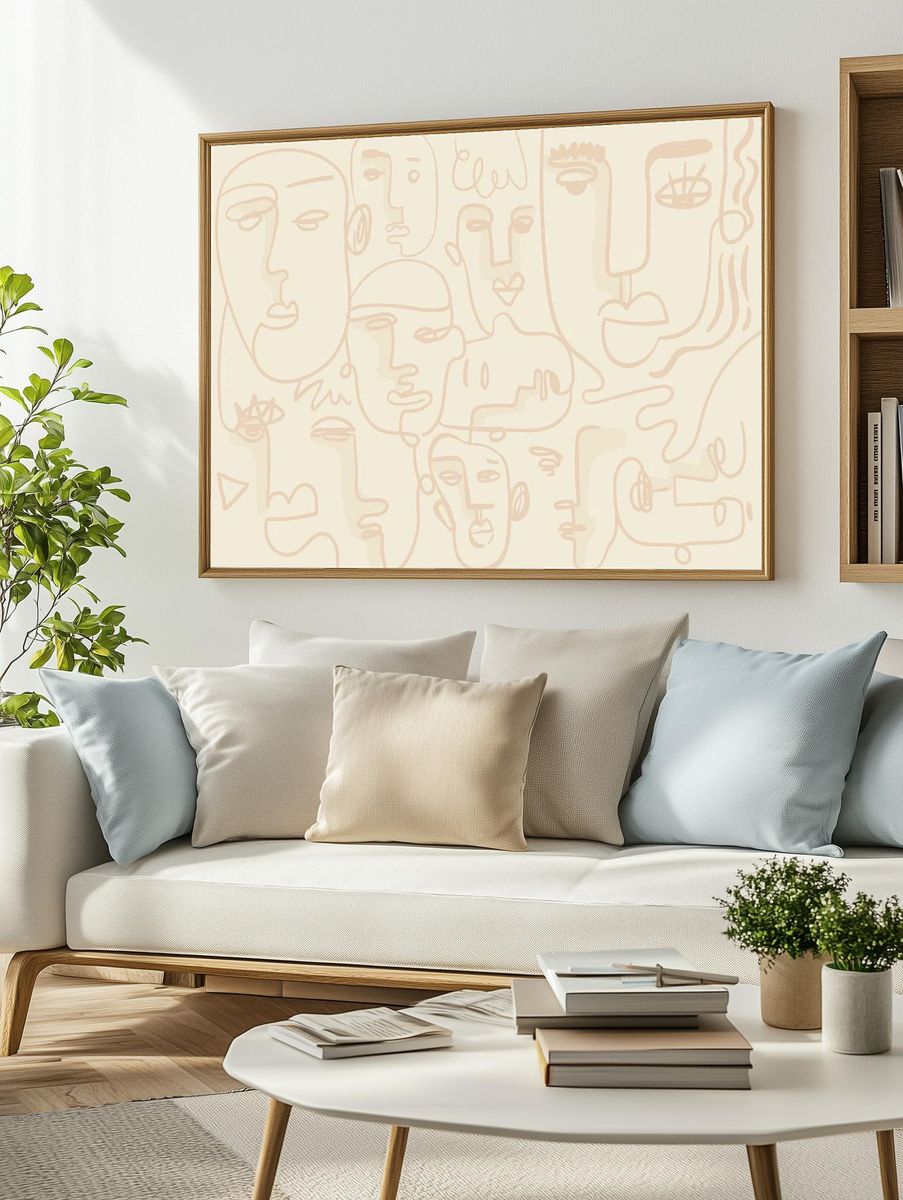 Abstract Faces Line Art Poster. — room view 2