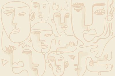 Abstract Faces Line Art Poster.