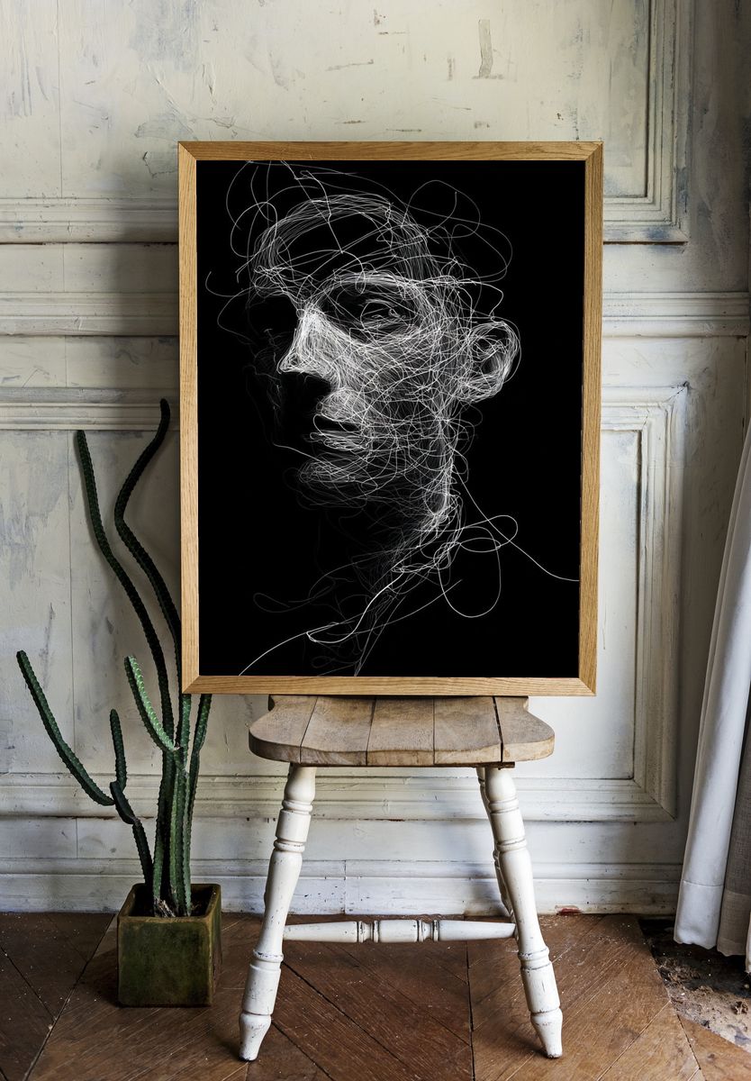 Abstract Line Art Portrait Poster room preview