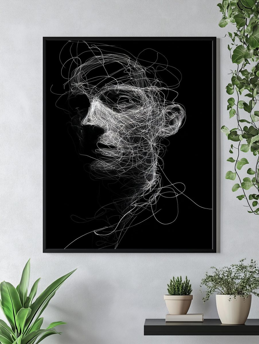 Abstract Line Art Portrait Poster. — room view 4