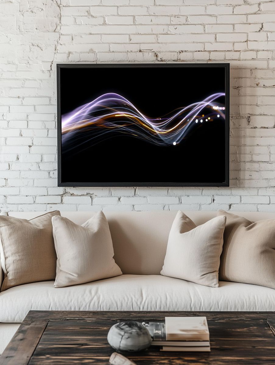 Neon Light Waves Abstract Poster room preview