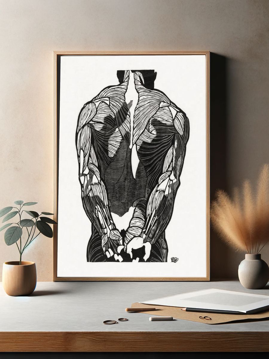 Anatomical study man's back muscles. — room view 2