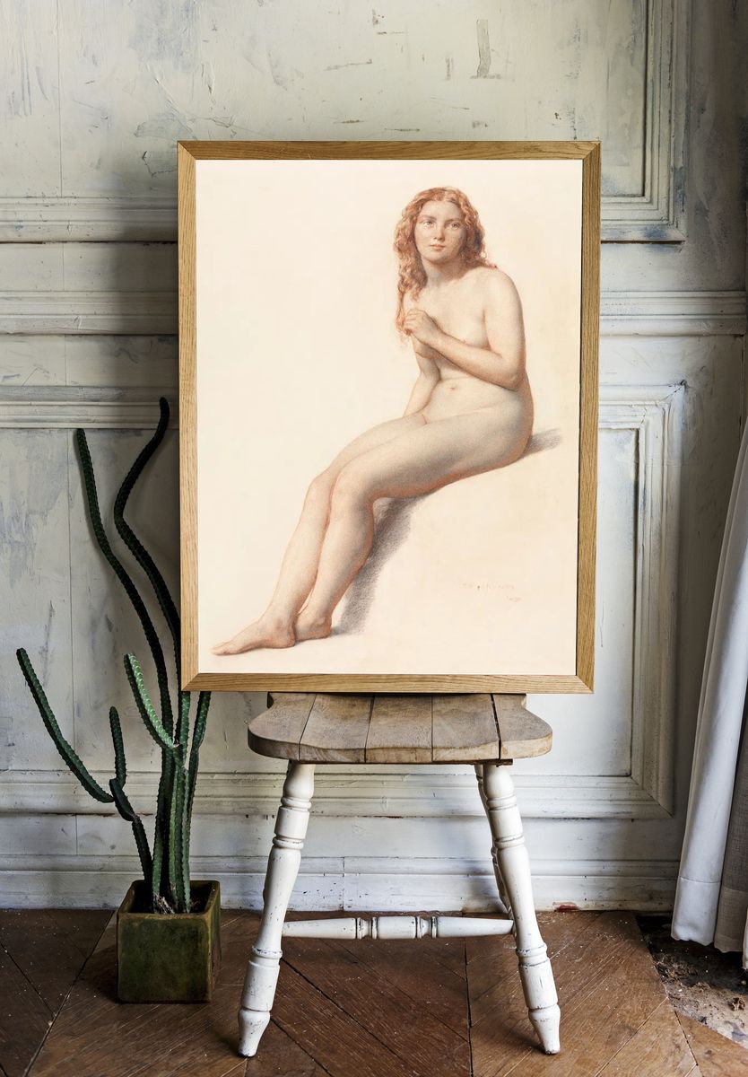 Naked woman posing sensually, vintage. room preview
