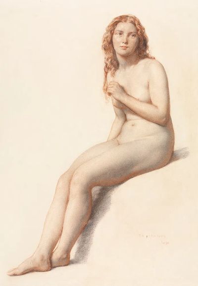 Naked woman posing sensually, vintage. poster print