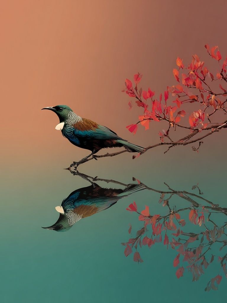 Mirrored Bird Branch Print. poster — animals art