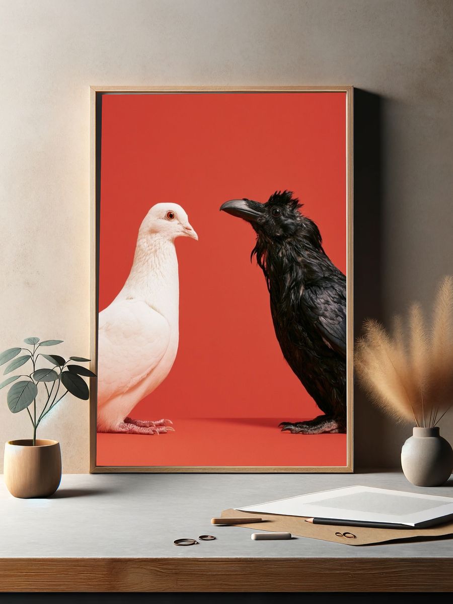 White Dove and Raven Photography Poster. — room view 2