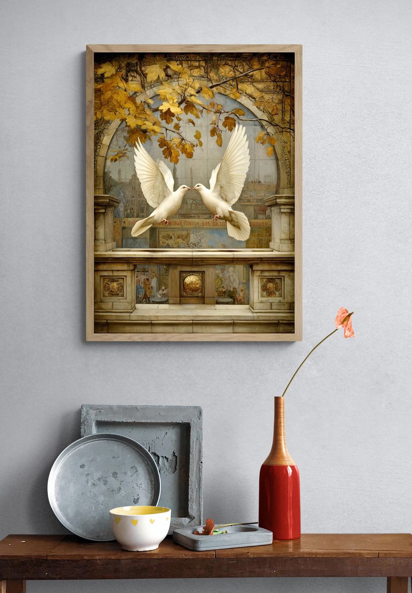 Doves in Autumn Arch Poster. — room view 3