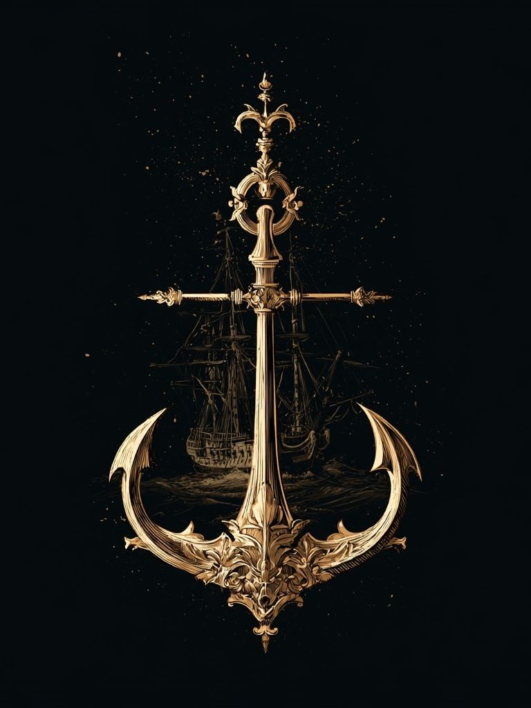 Ornate Anchor Nautical Illustration Poster. poster detail