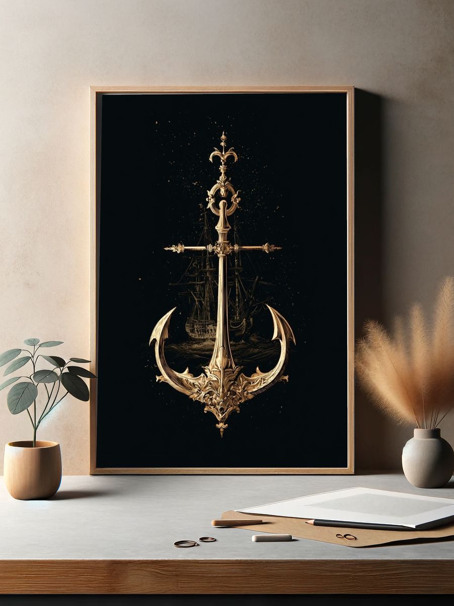 Ornate Anchor Nautical Illustration Poster. — room view 2