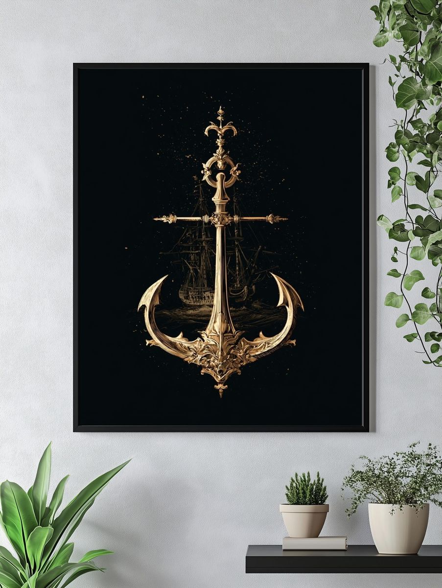 Ornate Anchor Nautical Illustration Poster. — room view 4