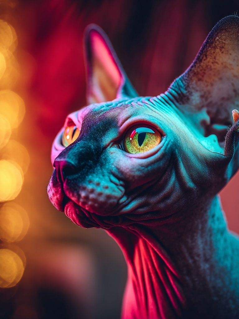 Neon Sphynx Cat Portrait Poster. poster — animals art