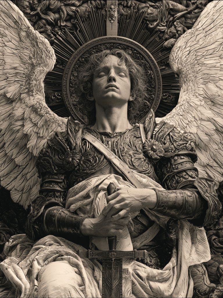 Winged Angel Sculpture Print. poster — fine-art art