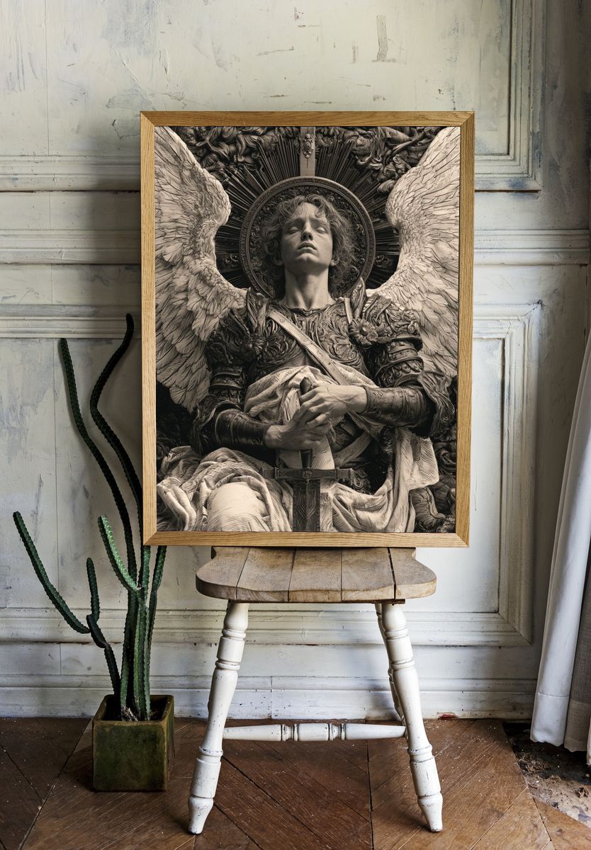 Winged Angel Sculpture Print. — room view 1