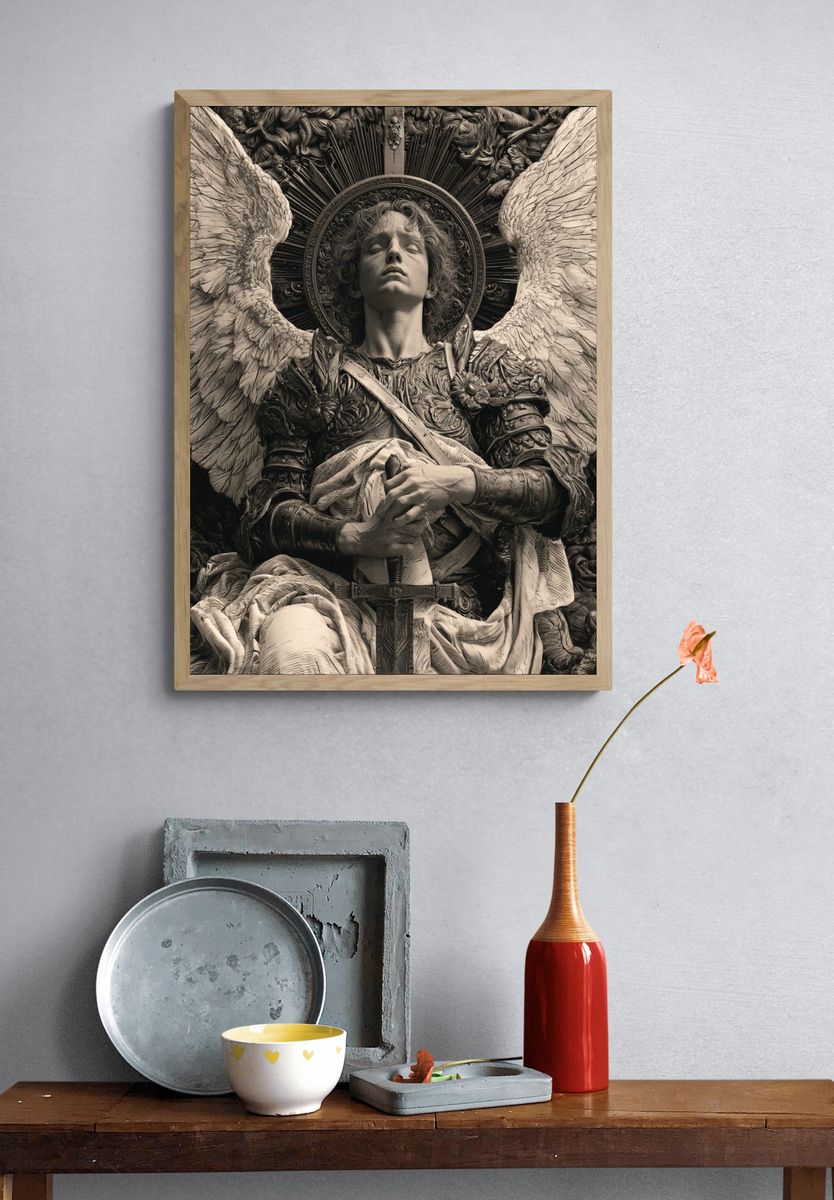 Winged Angel Sculpture Print. — room view 3