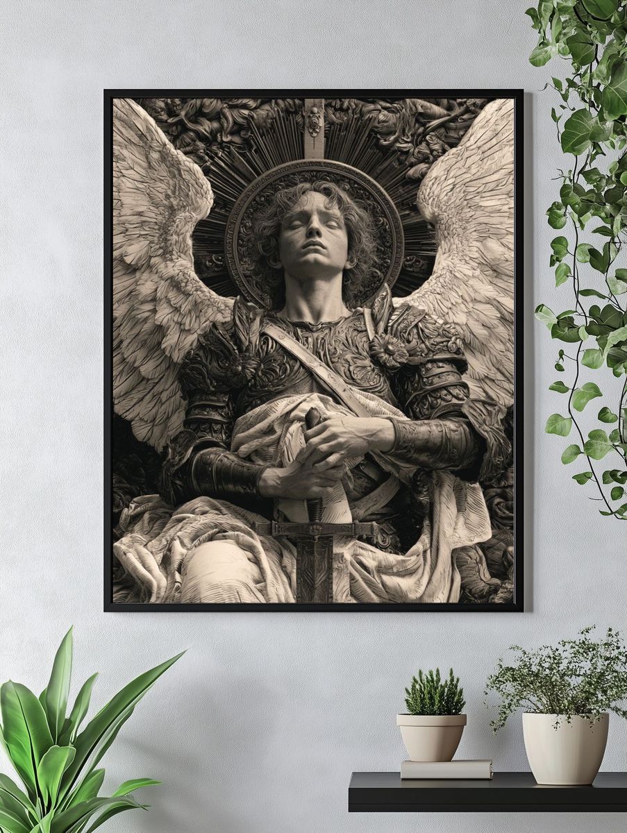 Winged Angel Sculpture Print. — room view 4