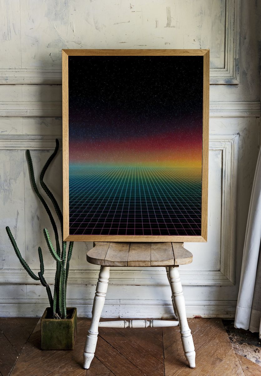 Neon Grid Horizon Poster room preview