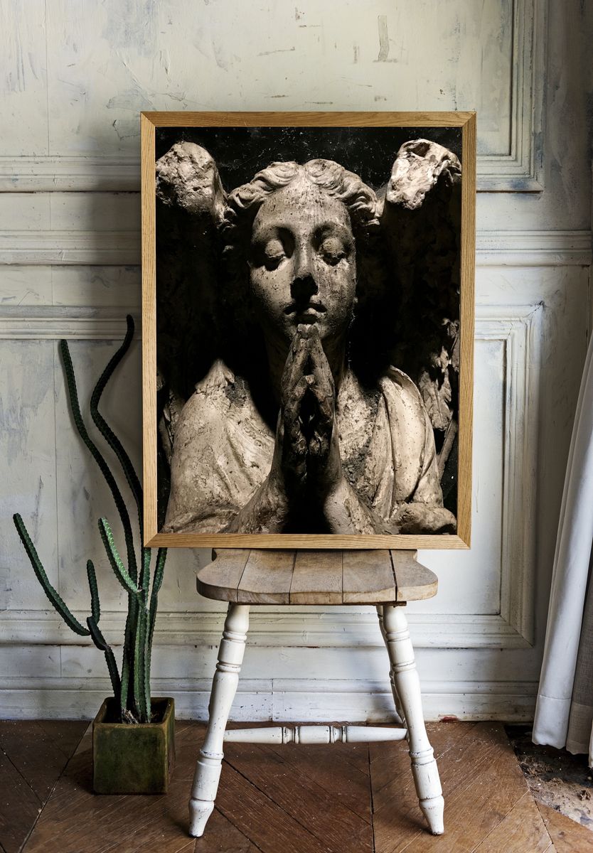 Praying Angel Statue Photography Poster. — room view 1