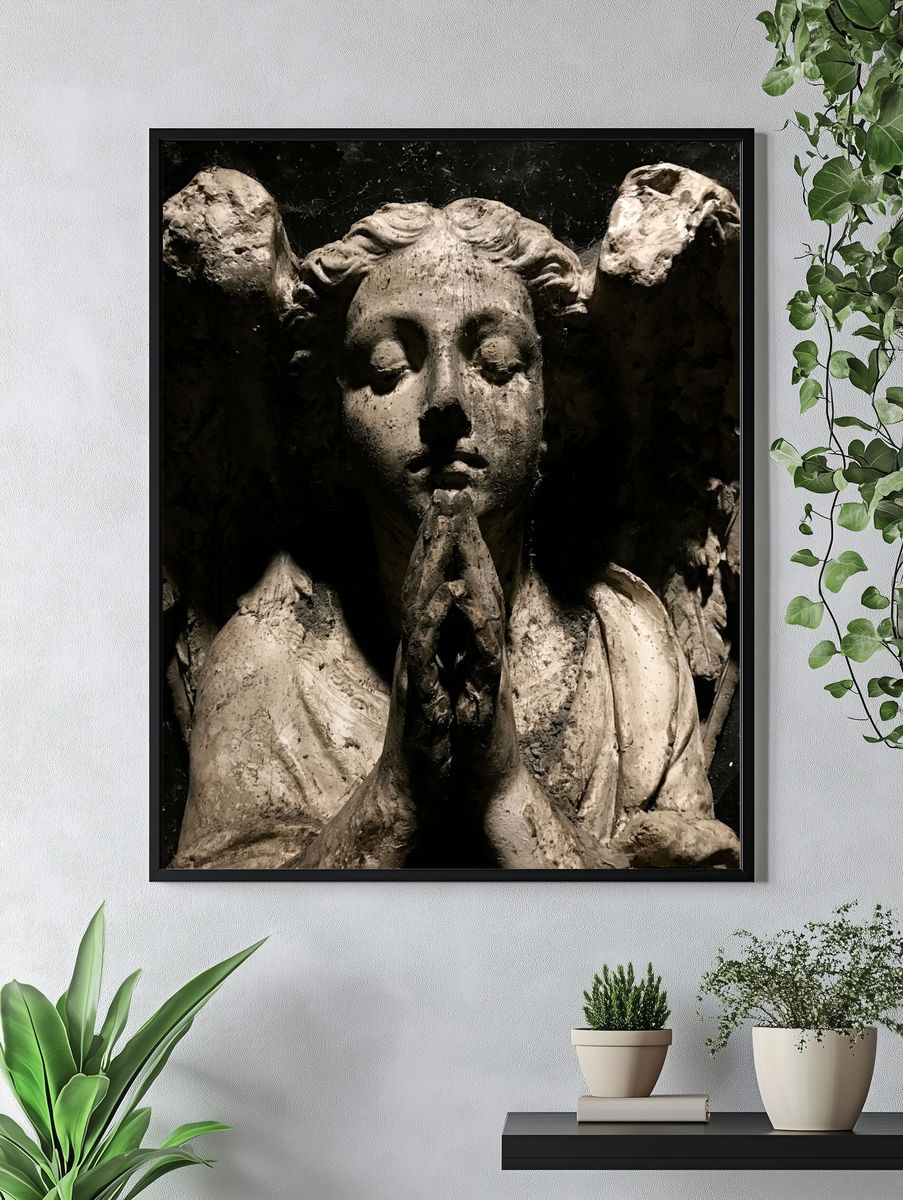 Praying Angel Statue Photography Poster. — room view 4