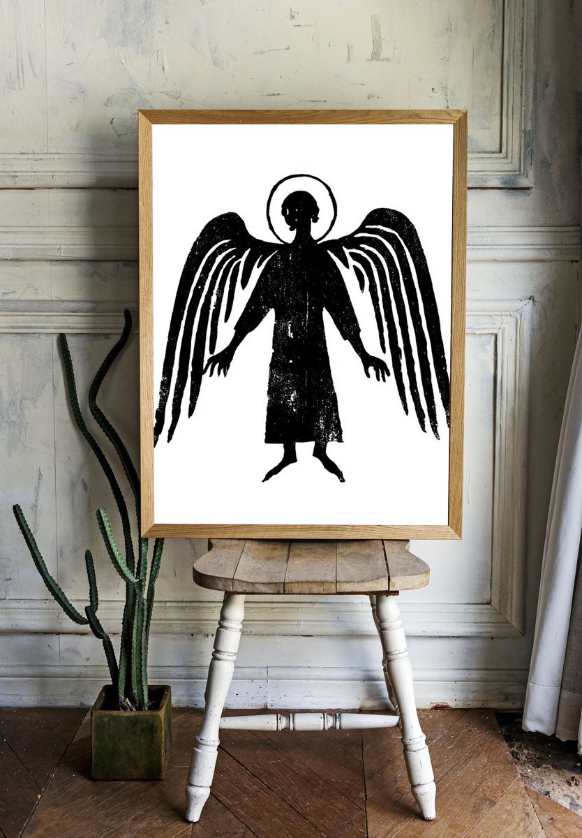 Winged Angel Silhouette Print. room preview