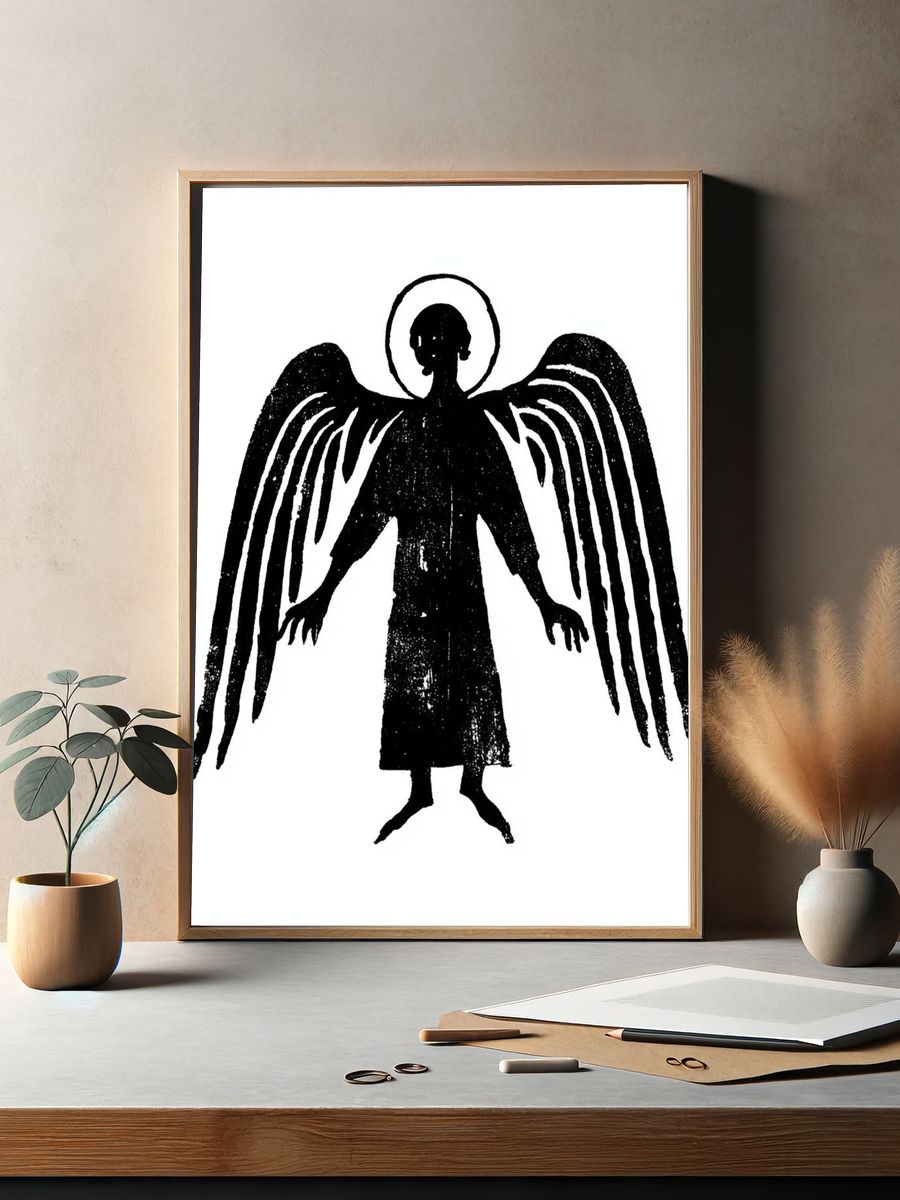Winged Angel Silhouette Print. — room view 2
