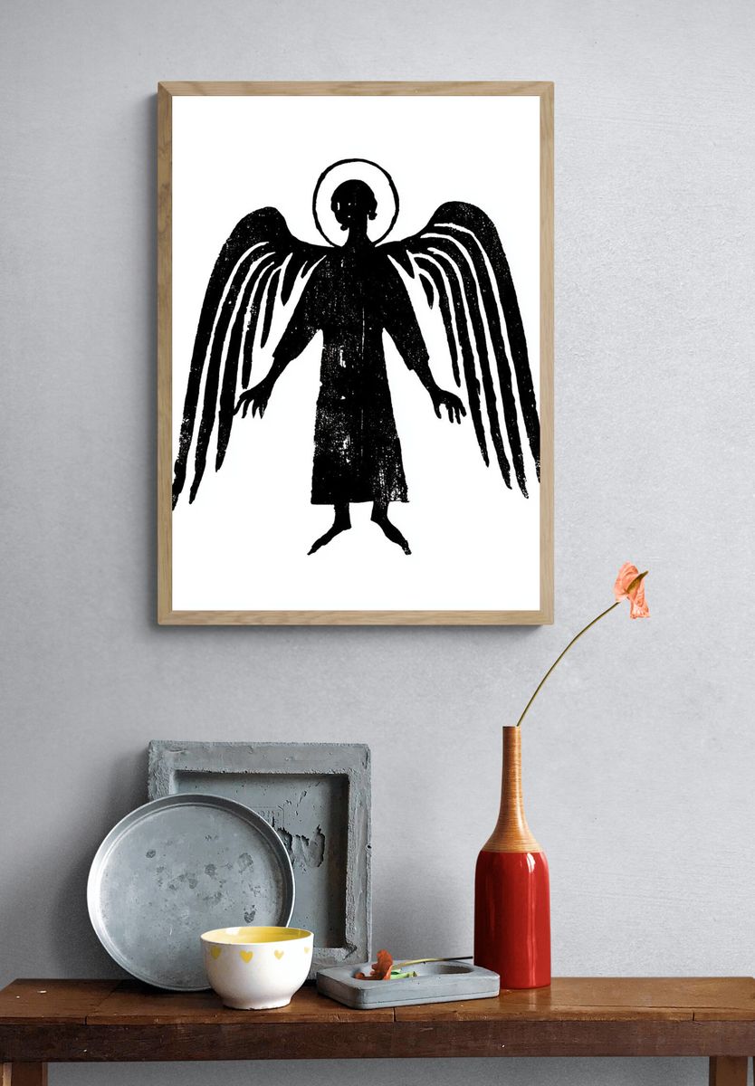 Winged Angel Silhouette Print. — room view 3