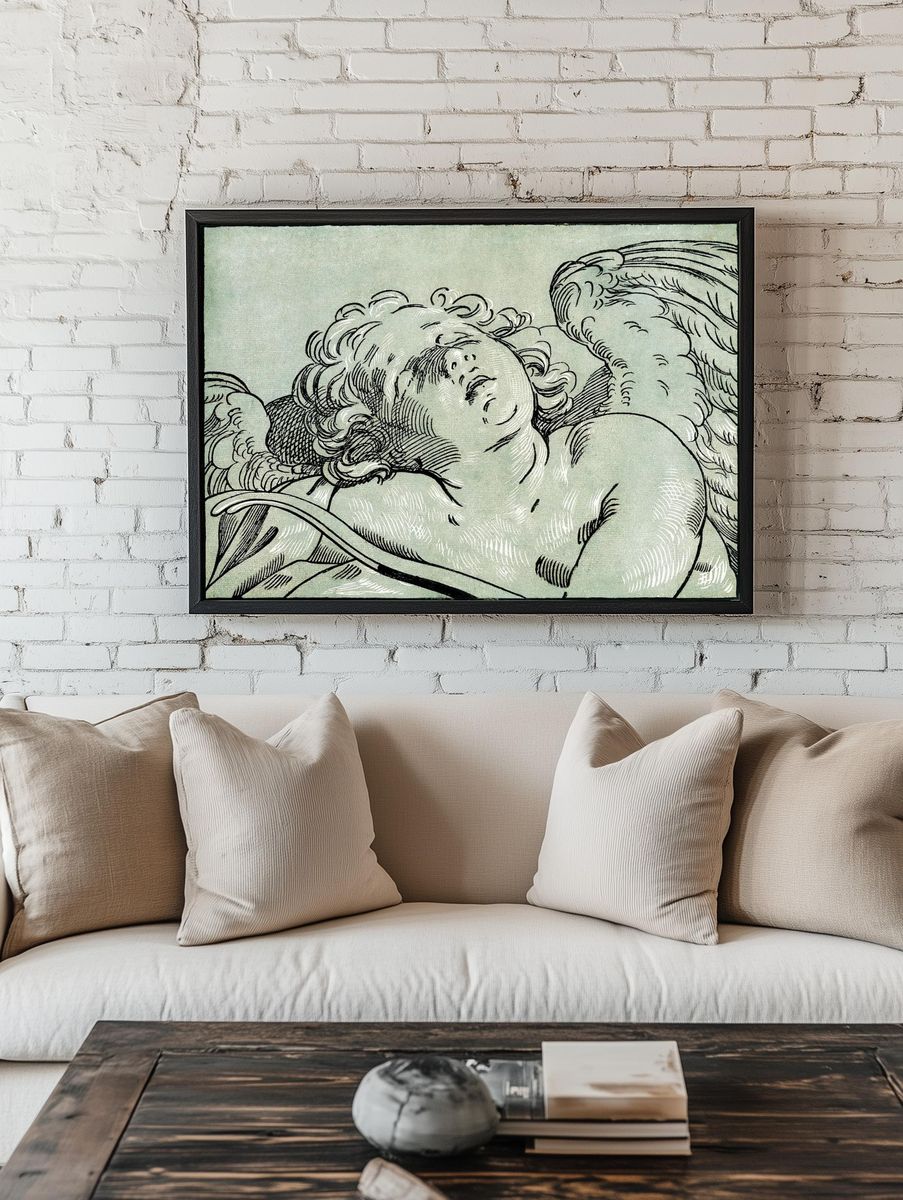Cherub Angel Sketch Print. room preview