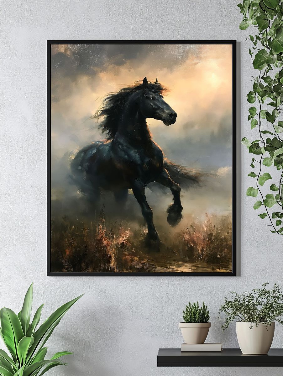 Black Horse in Mist Fine-Art Print. — room view 4