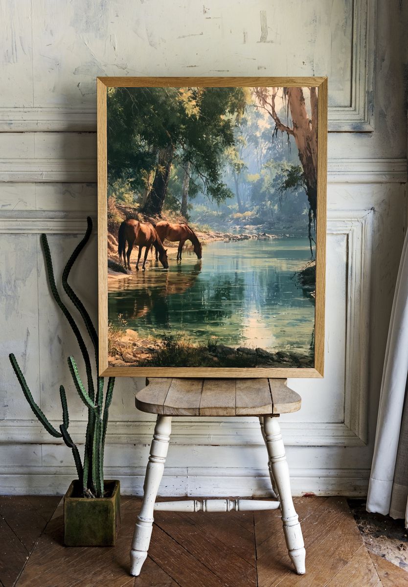 Forest Horses by the River Poster. — room view 1