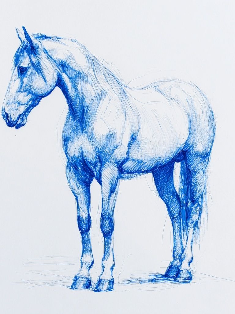 Blue Horse Sketch Illustration Poster. poster — animals art