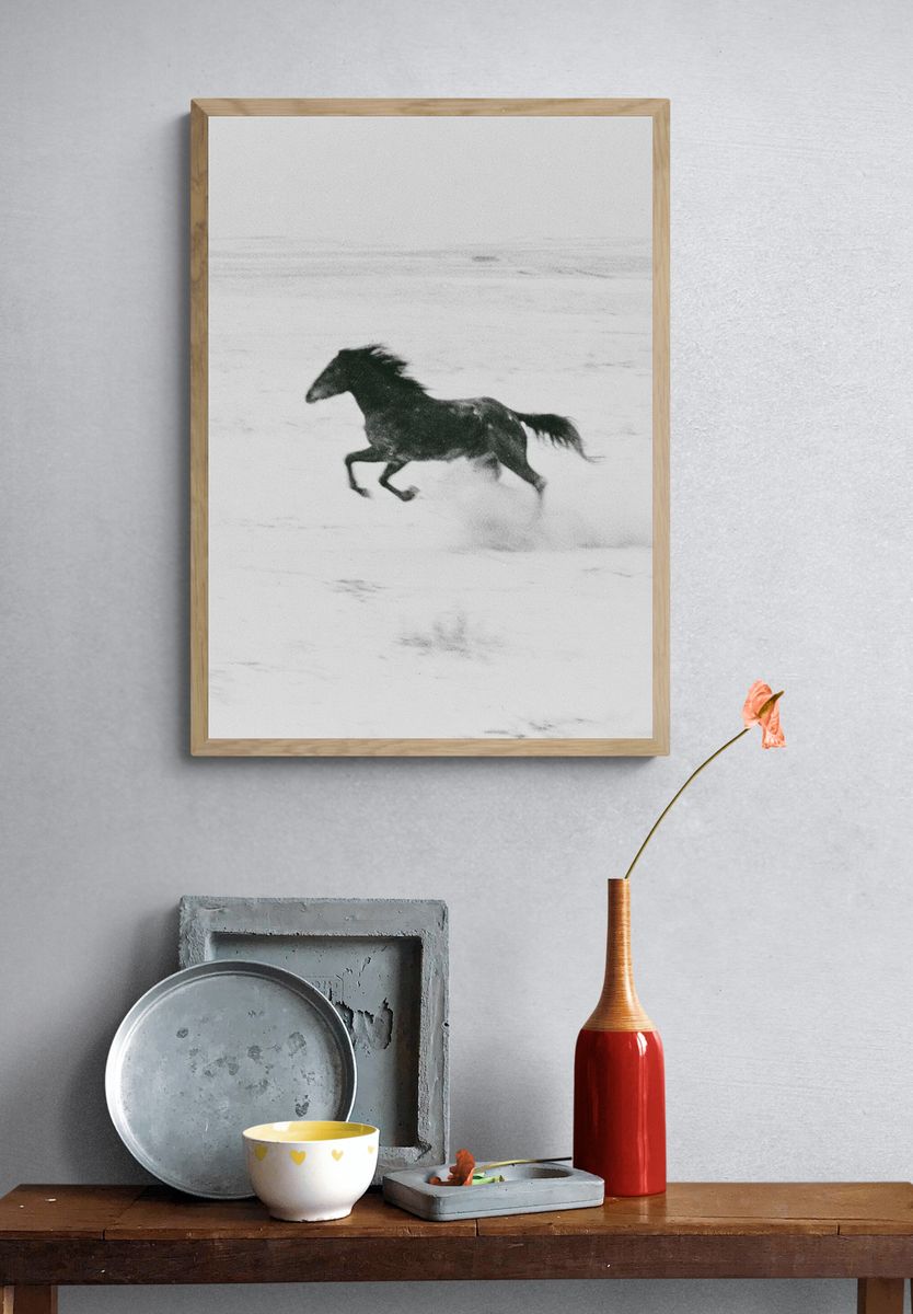 Running Horse Black-White Poster. — room view 3
