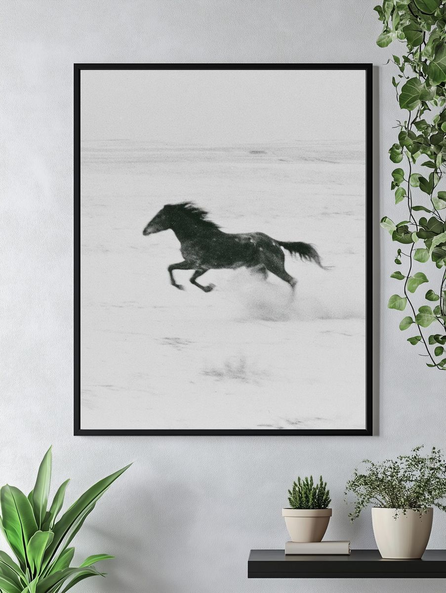 Running Horse Black-White Poster. — room view 4