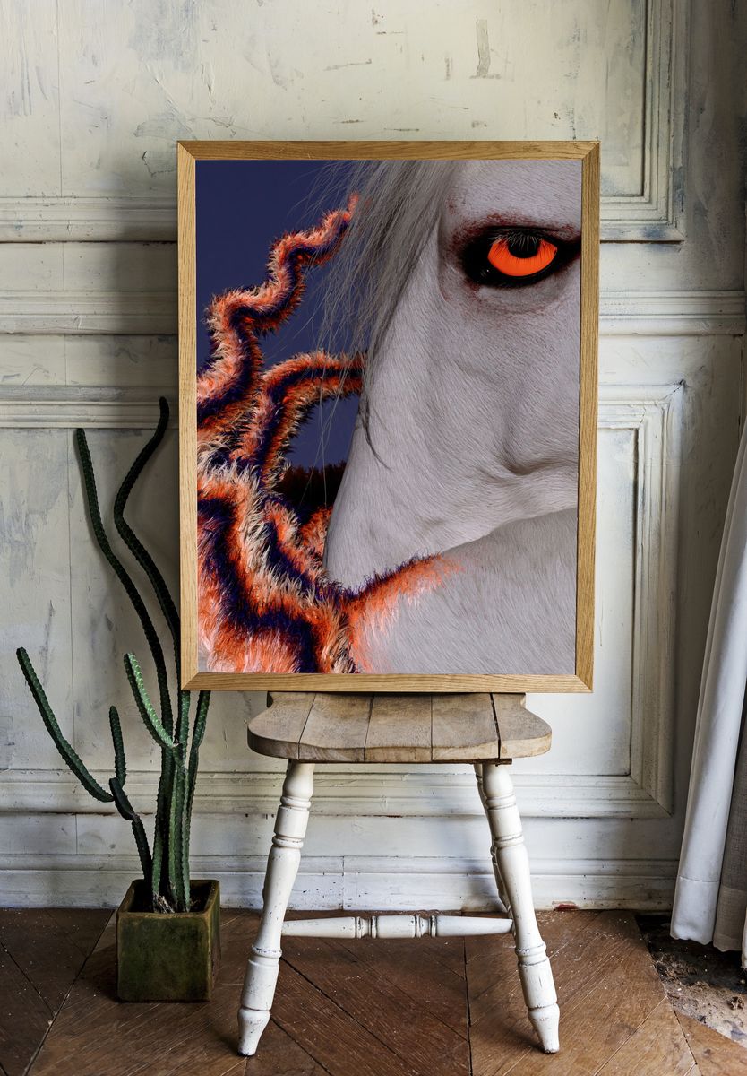 White Horse Neon Eye Poster. — room view 1