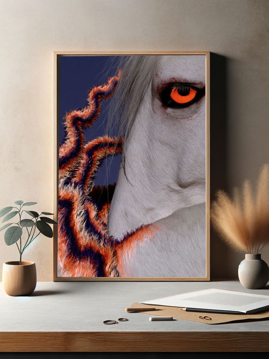 White Horse Neon Eye Poster. — room view 2