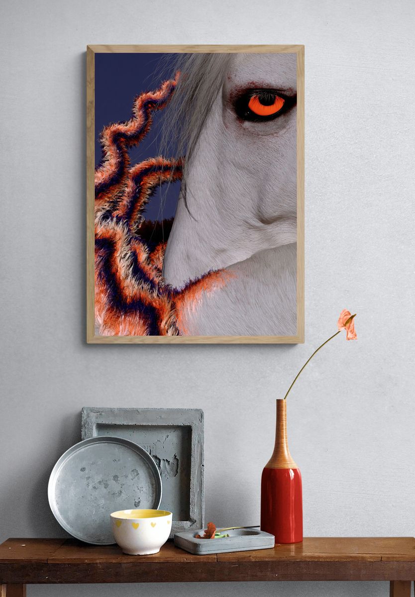 White Horse Neon Eye Poster. — room view 3