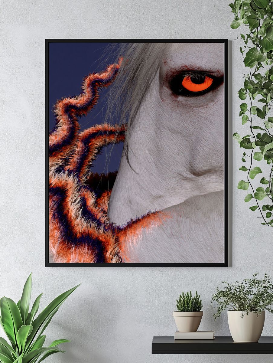 White Horse Neon Eye Poster. — room view 4
