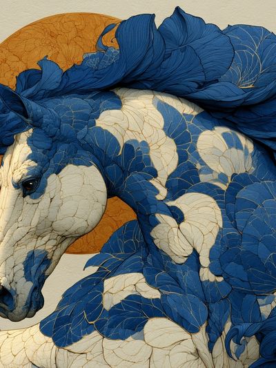 Blue Horse Surreal Illustration Poster. poster