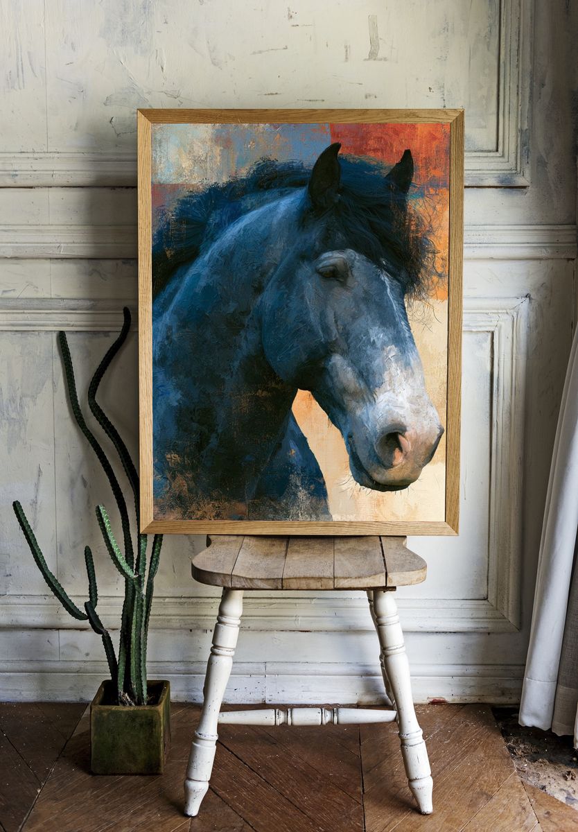 Blue Horse Portrait Poster. — room view 1