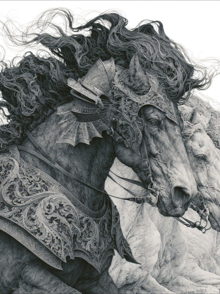 Armored Horses Illustration Poster. poster — animals art