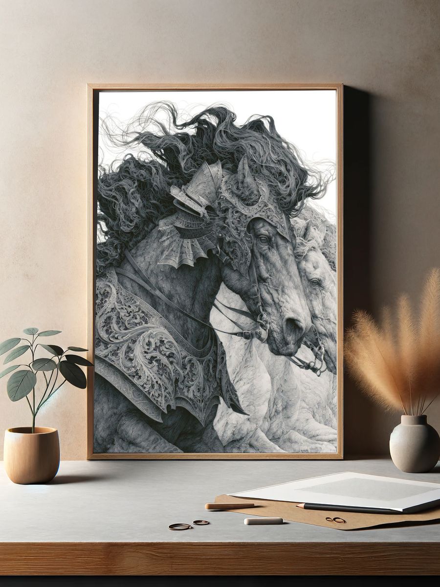 Armored Horses Illustration Poster. — room view 2