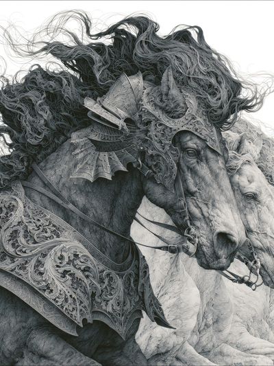 Armored Horses Illustration Poster. poster