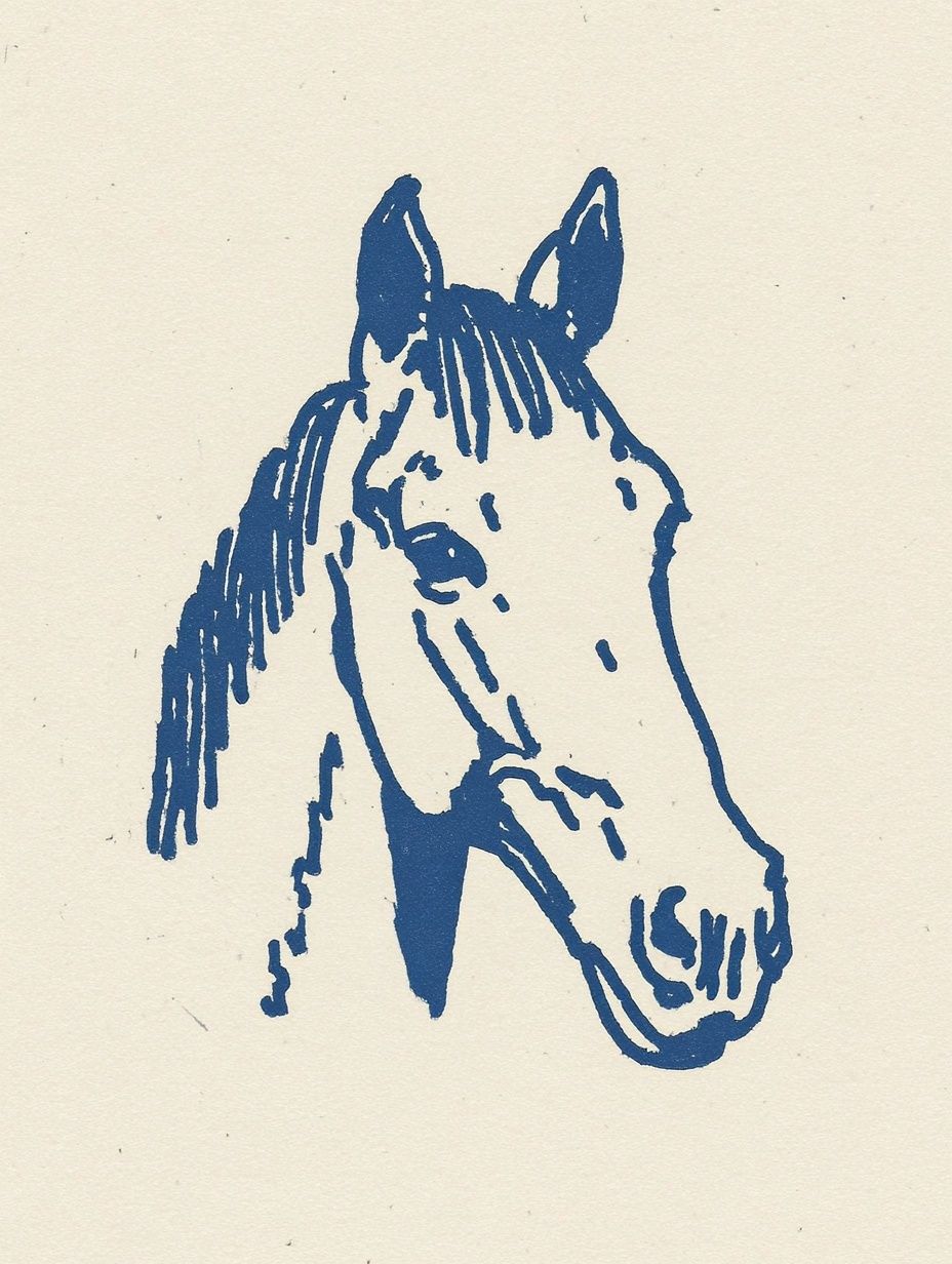 Blue Horse Line Art Poster. poster — animals art