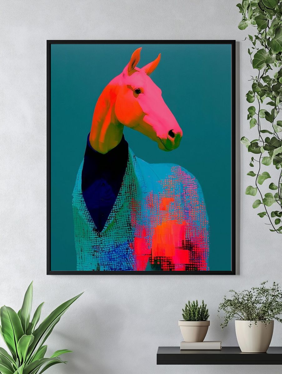 Neon Horse Portrait Print. — room view 4