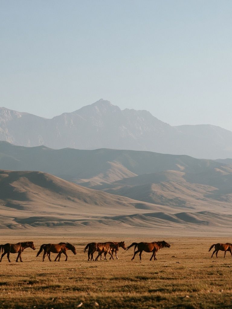 Wild Horses in Mountain Valley Poster. poster — animals art