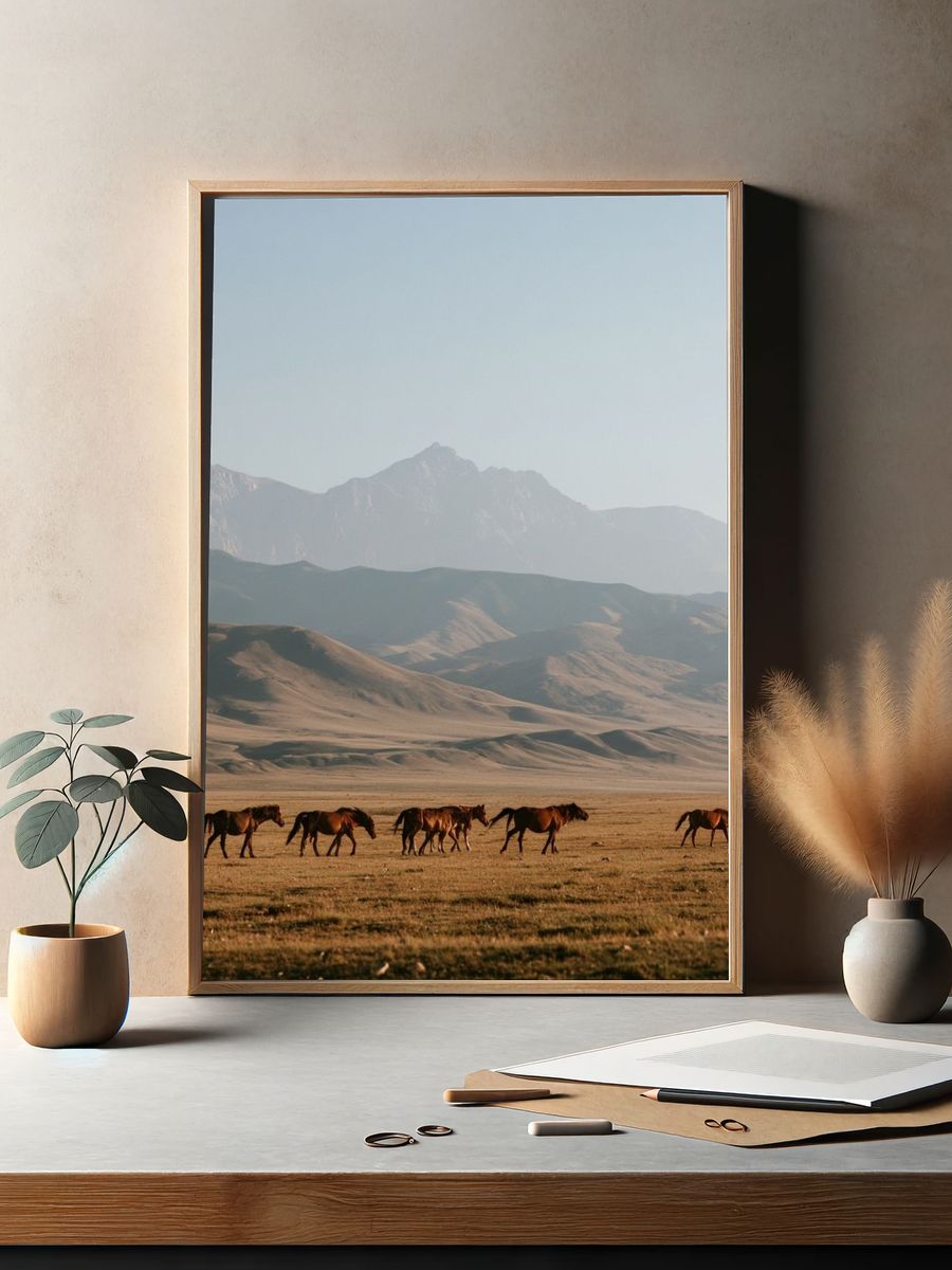 Wild Horses in Mountain Valley Poster. — room view 2