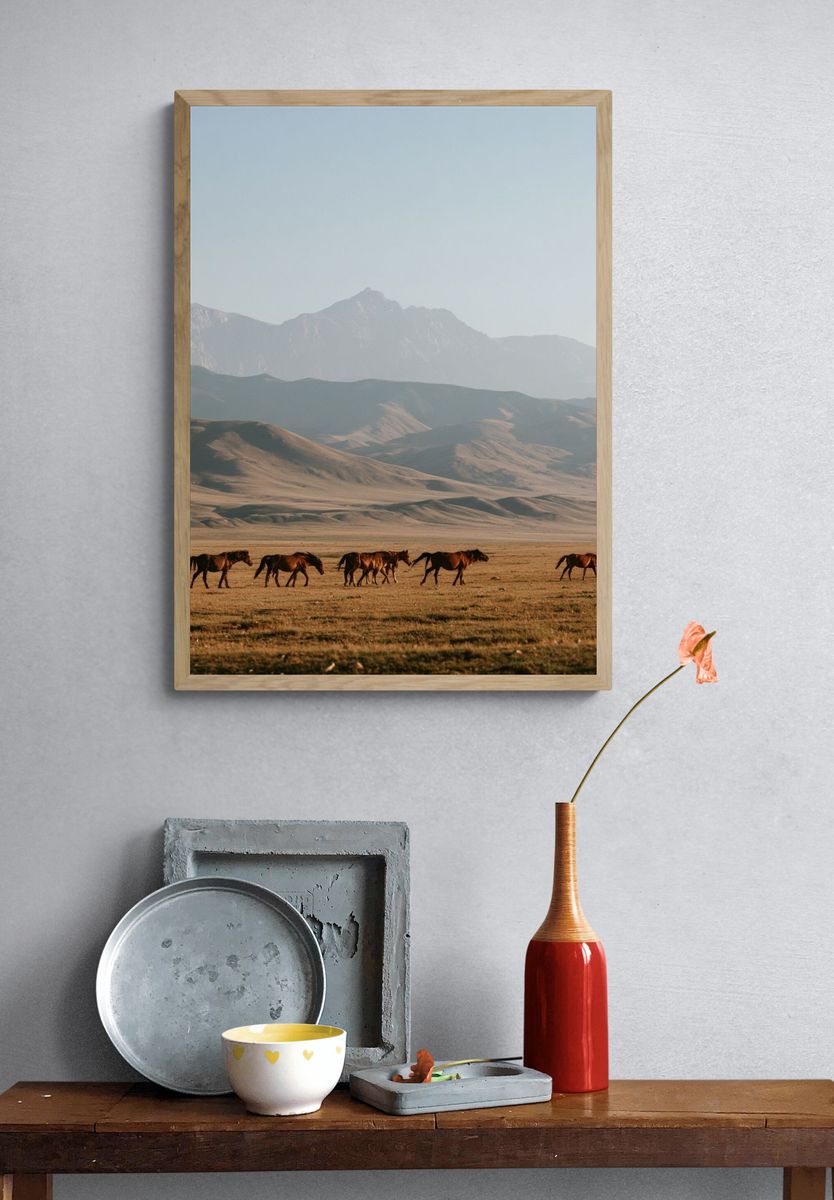 Wild Horses in Mountain Valley Poster. — room view 3
